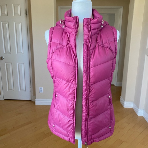 Calvin Klein Down Hooded Puffer Vest with High Collar Side Pocket Zippers - Picture 1 of 11